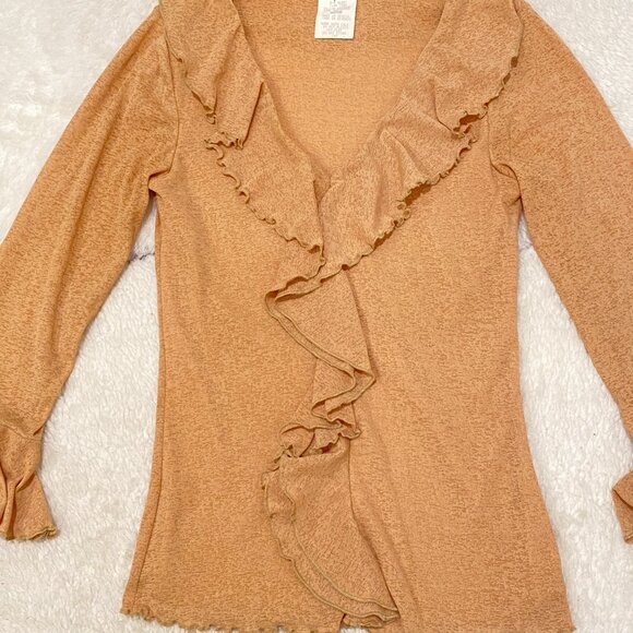 Vintage Eyeshadow Yellow Long Sleeve Ruffle Blouse - Picture 3 of 14